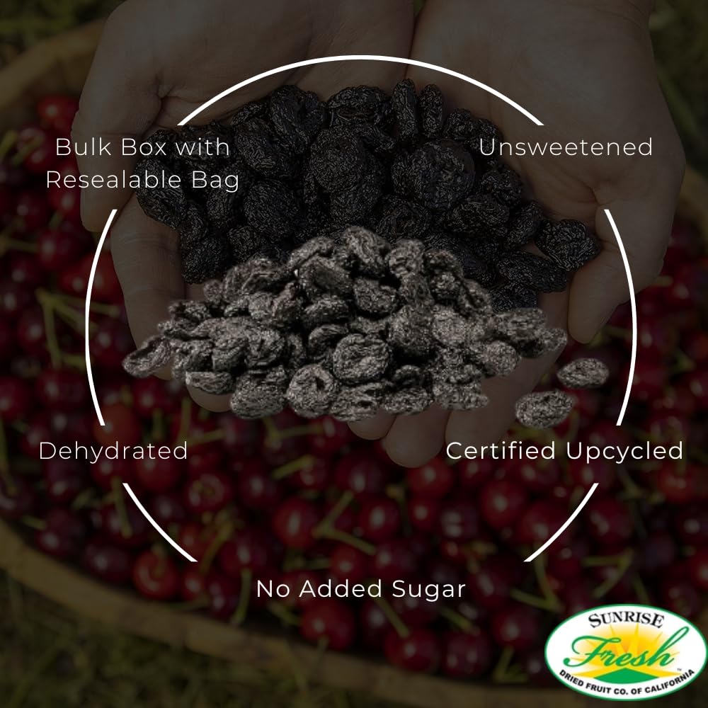 Sunrise Fresh Dried Fruit Company Unsweetened, No Sugar Added Dried Rainier Cherries, 5Lb Bulk Box With Resealable Bag