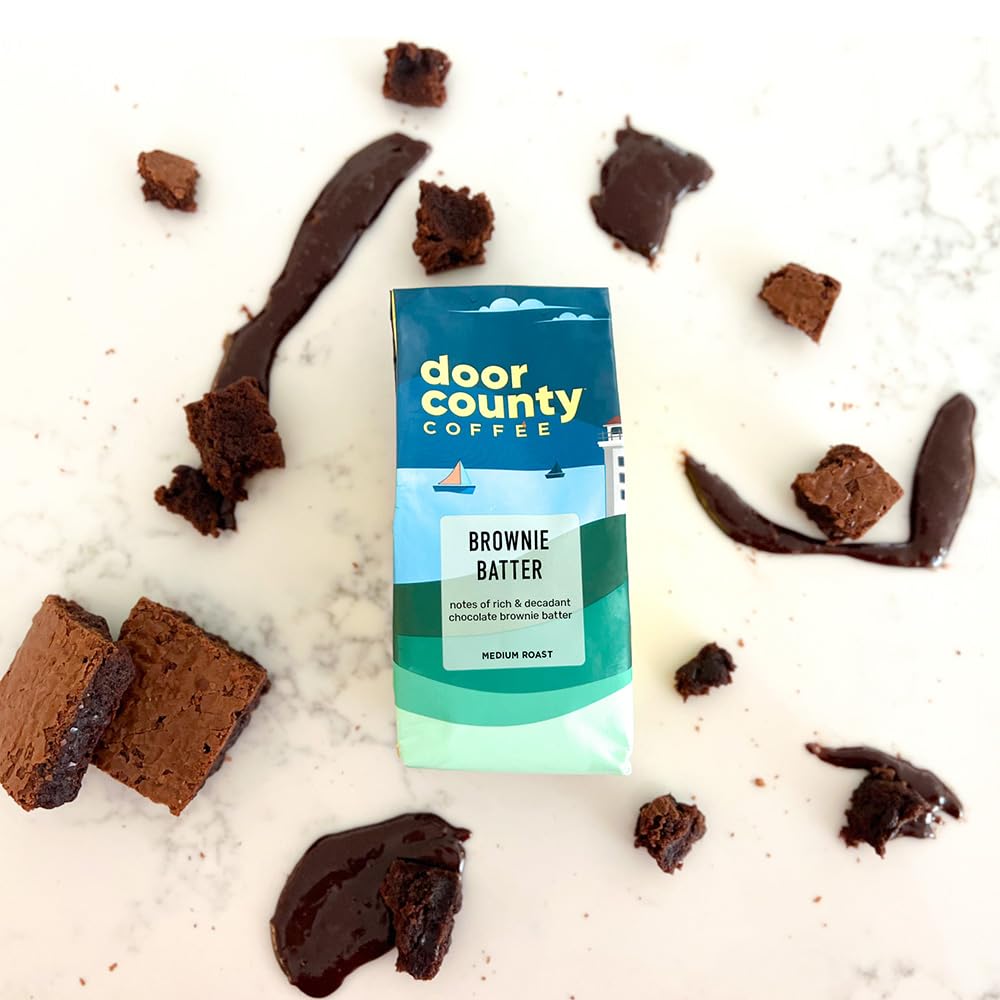Door County Coffee Brownie Batter Flavored Coffee Ground | 10 Oz Bag | Flavored Ground Coffee Medium Roast | 100% Specialty Arab