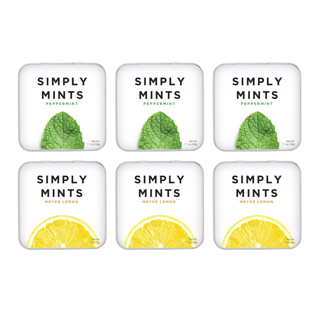 Simply Mints | Peppermint & Lemon Breath Mints Variety Pack | Pack Of Six (180 Pieces Total) | Zesty & Refreshing + Aspartame-Fr
