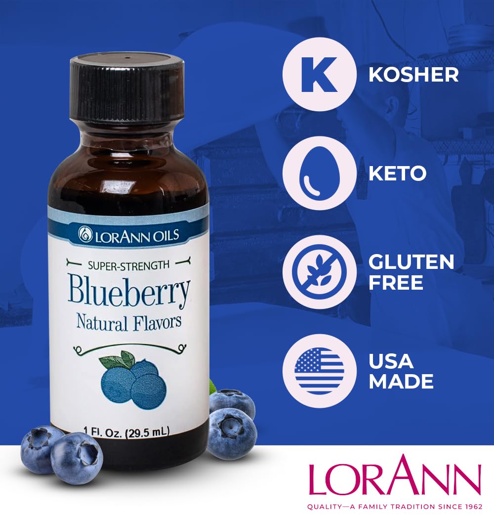 LorAnn Oils Super Strength Flavoring - Blueberry - 1 fl oz - Bold Natural Flavoring for Candy Making, Baking, and Extracts