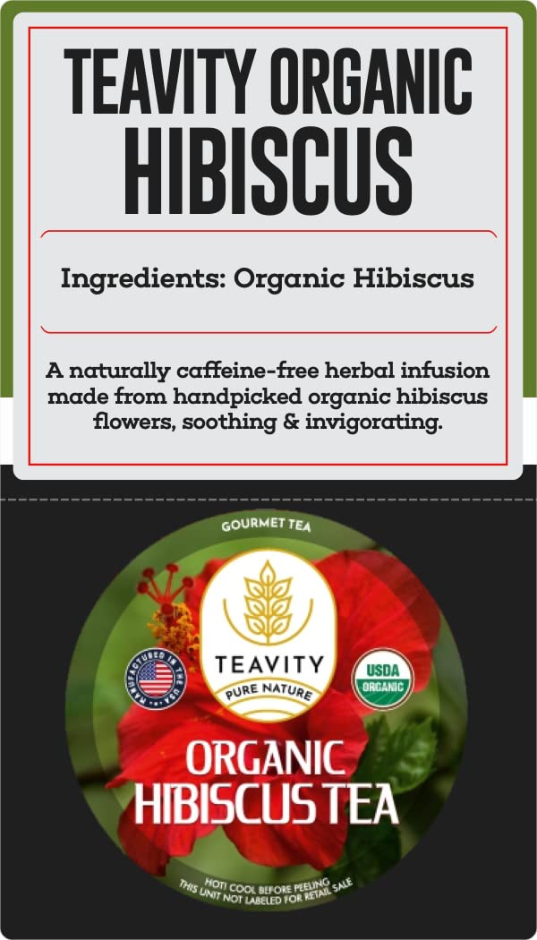 Teavity Organic Hibiscus Sabdariffa Tea Pods, Naturally Decaf, 12 Count