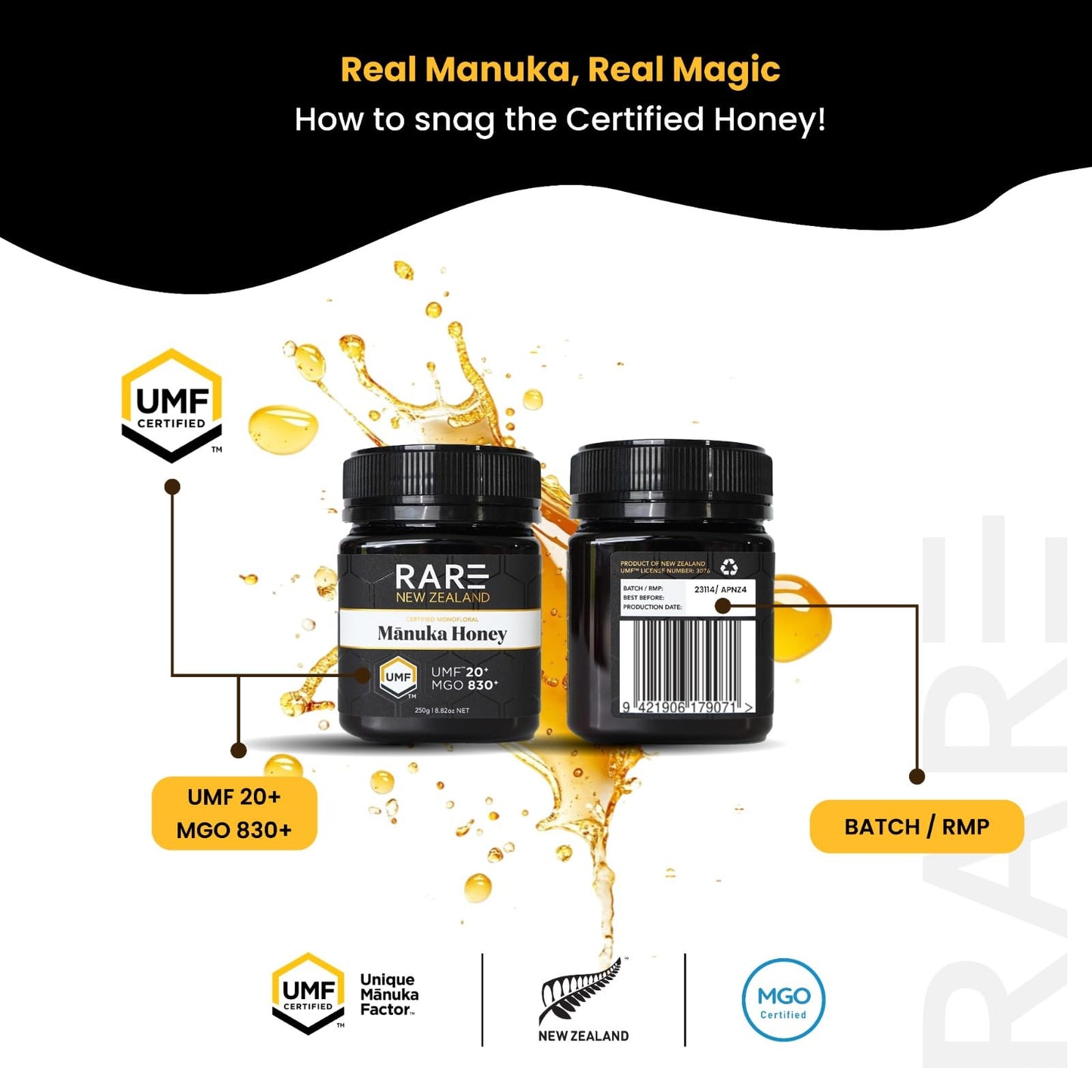 Rare New Zealand Manuka Honey UMF 20+ MGO 830+ Premium Monofloral 8.8oz (250G)