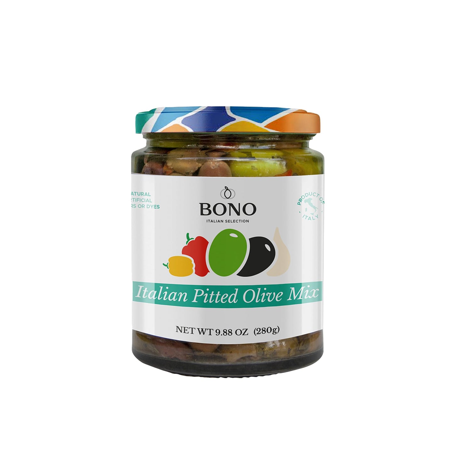 Bono Italian Gourmet Olives, All Natural, Non-GMO, Pitted Olive Mix, Pack of 2, 9.88 OZ