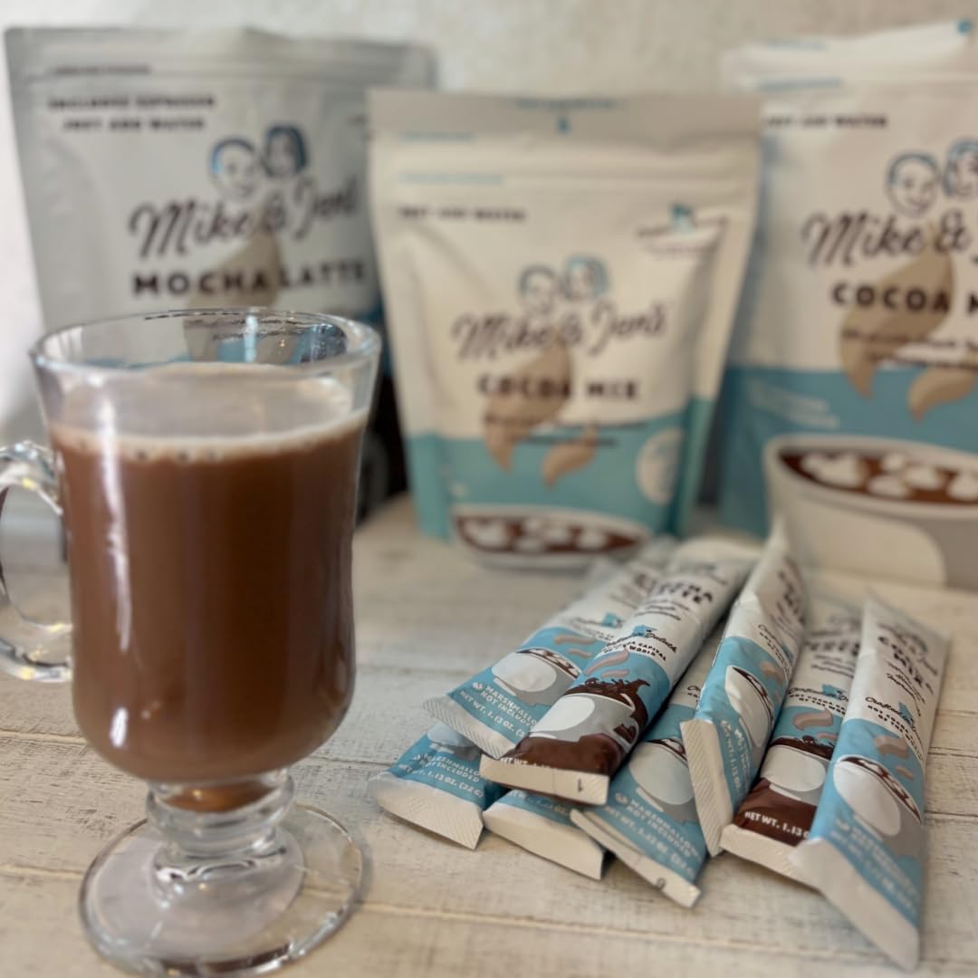 MIKE & JENS Hot Cocoa Mix, Chocolate Powder, 12 Individual Packets, 1.2 Ounce Each, White/Blue/Brown/Black
