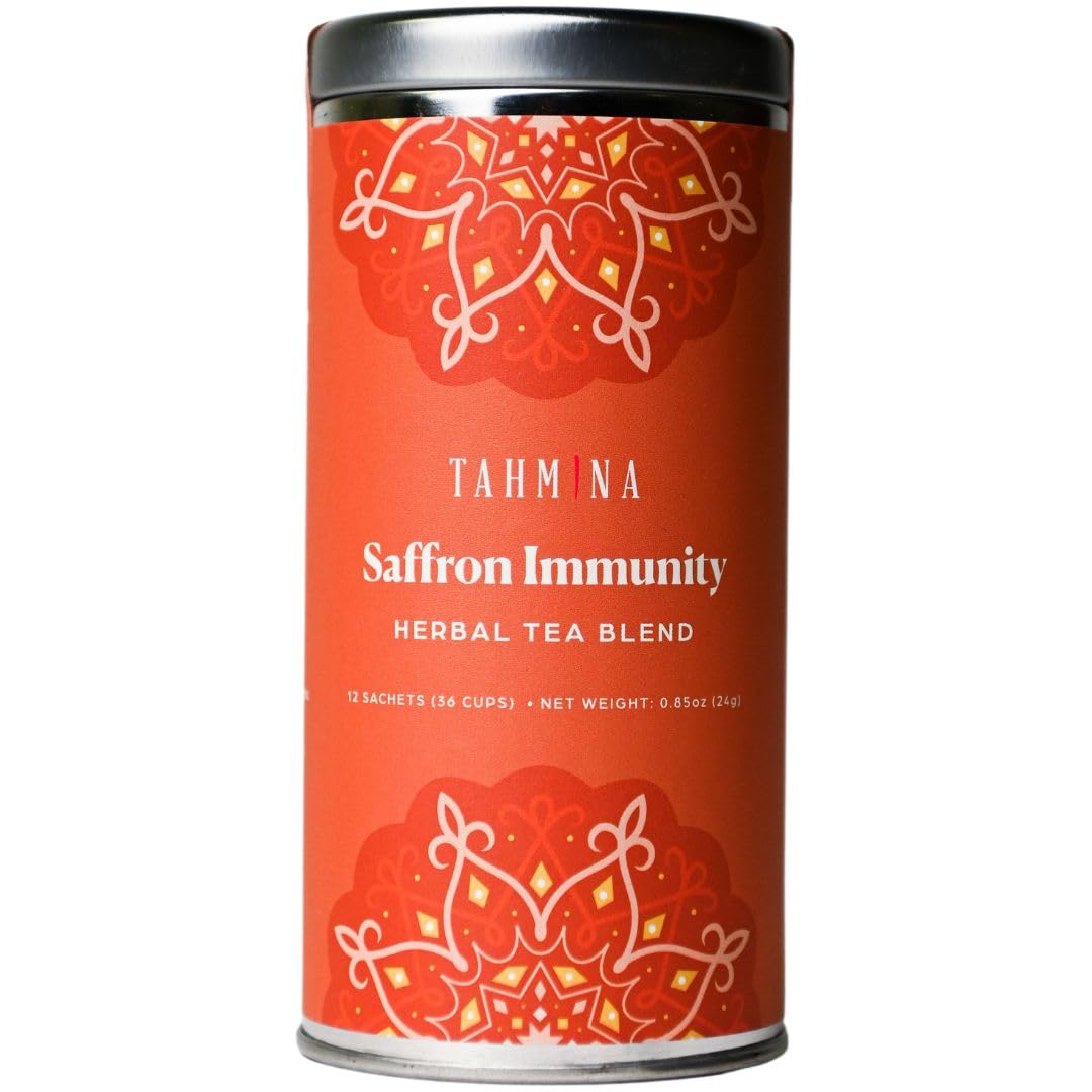 Tahmina Saffron Immunity Energy Blend Free Tea: Calming Turmeric And Flavor Blendger With Afghan Saffron  12 Biodegradable Pyramid Tea Bags  Makes 36 Cups Of Tea (1 Pack)