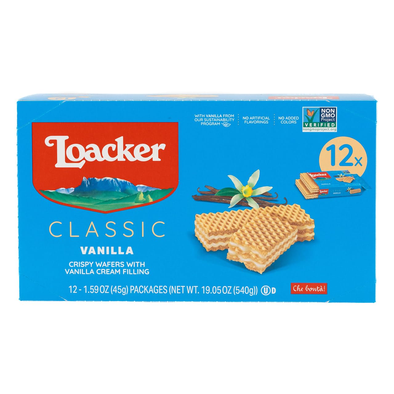 Loacker Classic Vanilla Wafers - Premium Crispy Vanilla Wafer Cookies With Vanilla Cream Filling - Multipack Of 12 Snack Packs - Non-Gmo - Sustainably Sourced Vanilla - 45G/1.59Oz, Pack Of 12