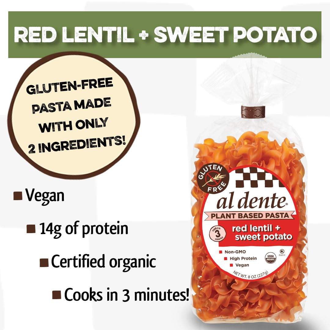 Al Dente Plant Based Pasta Red Lentil + Sweet Potato, 8 Ounce (Pack Of 6)