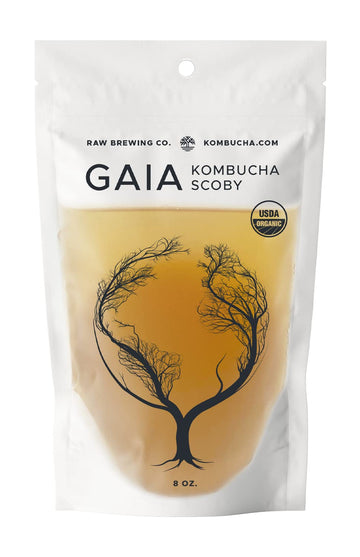Kombucha.Com Certified Organic Kombucha Scoby (Gaia) + Super Strong Starter Liquid. 8 Oz. Makes 1/2 Or 1 Gallon. Includes Free K