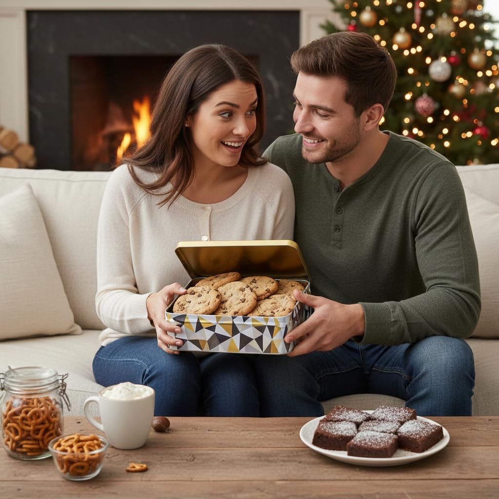 Holiday Chocolate Chip Cookies Gift Basket 1.5 LB Gourmet Tin Fudge Filled For Men Women | INDIVIDUALLY WRAPPED | Large Cookies