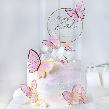 22Pcs Pink Butterfly Cupcake Toppers And 1Pcs Gold Metal Acrylic Panel Cake Toppers Cake Decorations For Girls Women Happy Birth