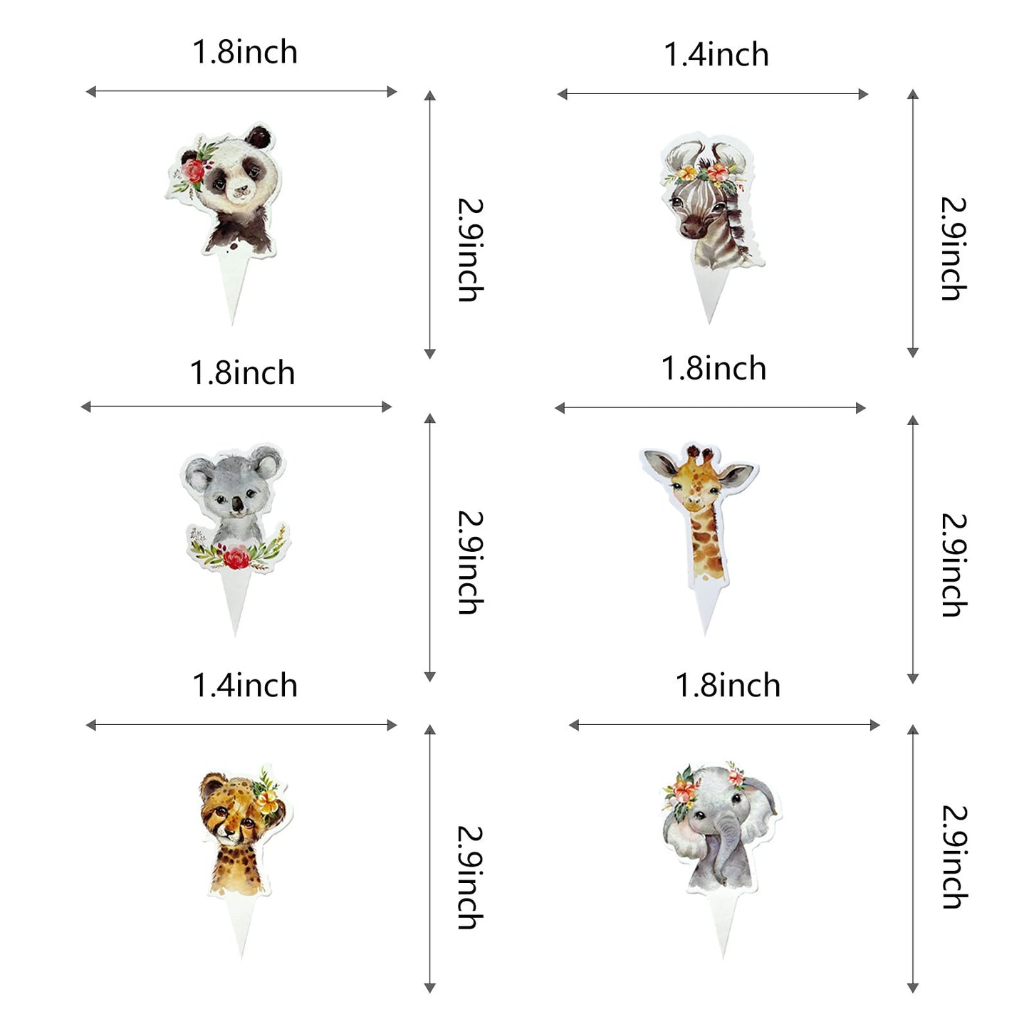 Fenghu 48 Pcs Wild One Cupcake Toppers - Floral Jungle Animals Safari Animal Birthday Party Decorations For Girl