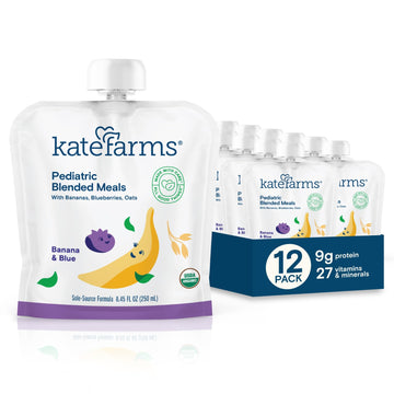 KATE FARMS Organic Pediatric Blended Meal, Bananas and Blueberries, 8g protein, organic whole foods, oral or tube feed nutrition