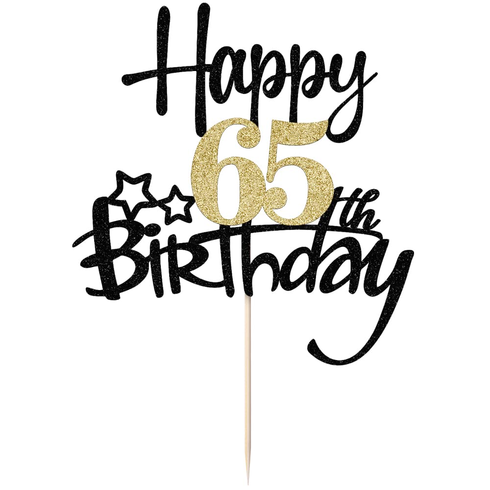 Kaoenla Black Gold Glitter Happy 65Th Birthday Cake Topper - Hello 65/Cheers 65,Happy Sixty-Five Birthday Anniversary,65 Years O