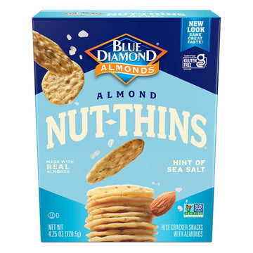 Blue Diamond Almonds Nut Thins Gluten Free Cracker Crisps, Sea Salt, 4.25 Oz (Pack of 12)