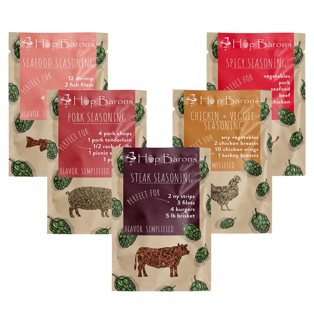 Hop Barons, Gourmet Meat And Veggie Seasonings, Variety Pack, Single Serve Packs (Pack Of 8) - Premium Blend Of Herbs And Spices