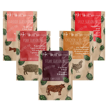 Hop Barons, Gourmet Meat And Veggie Seasonings, Variety Pack, Single Serve Packs (Pack Of 8) - Premium Blend Of Herbs And Spices