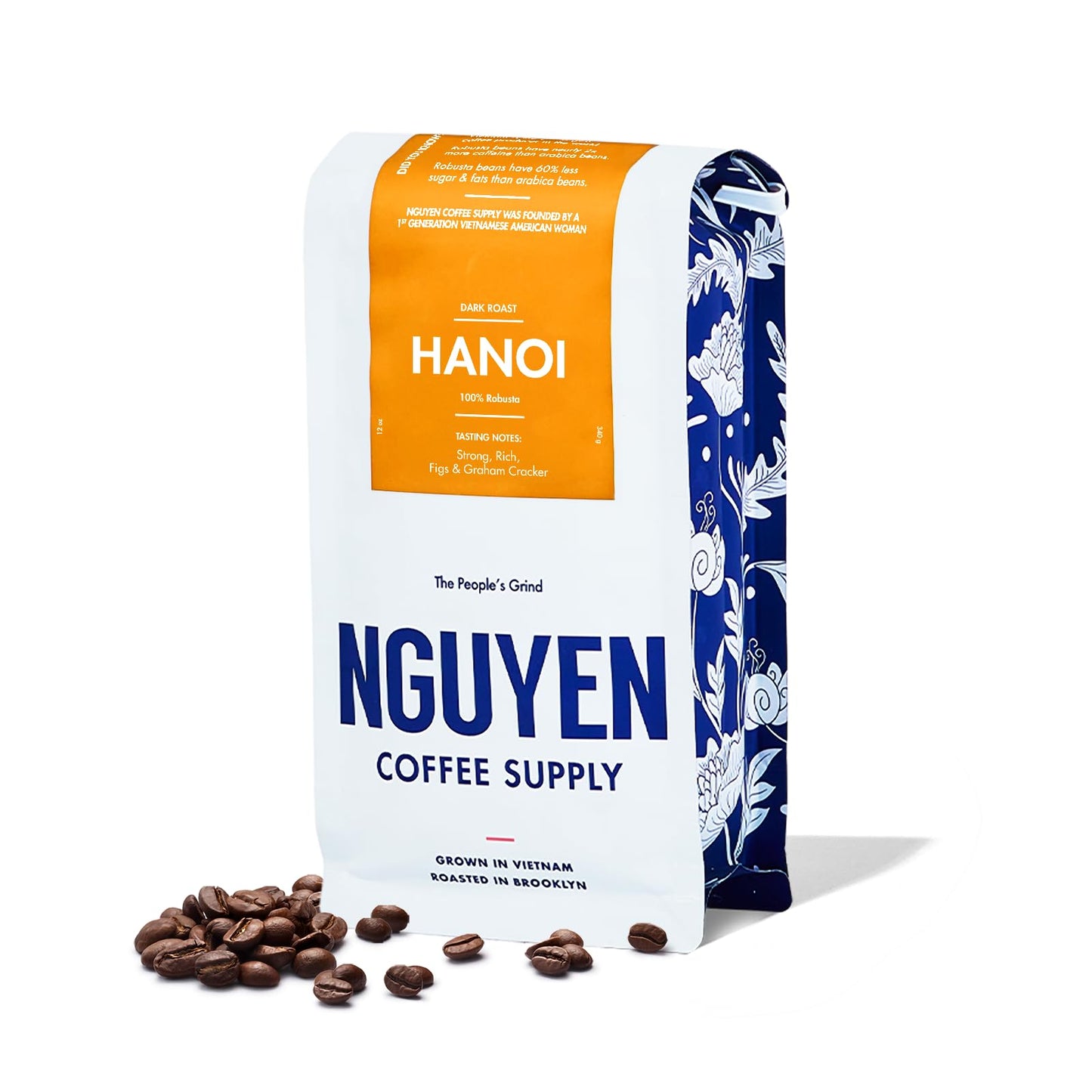 Nguyen Coffee Supply Hanoi Robusta Dark Roast Whole Coffee Beans, Low Acid, High Caffeine, 12 oz Bag