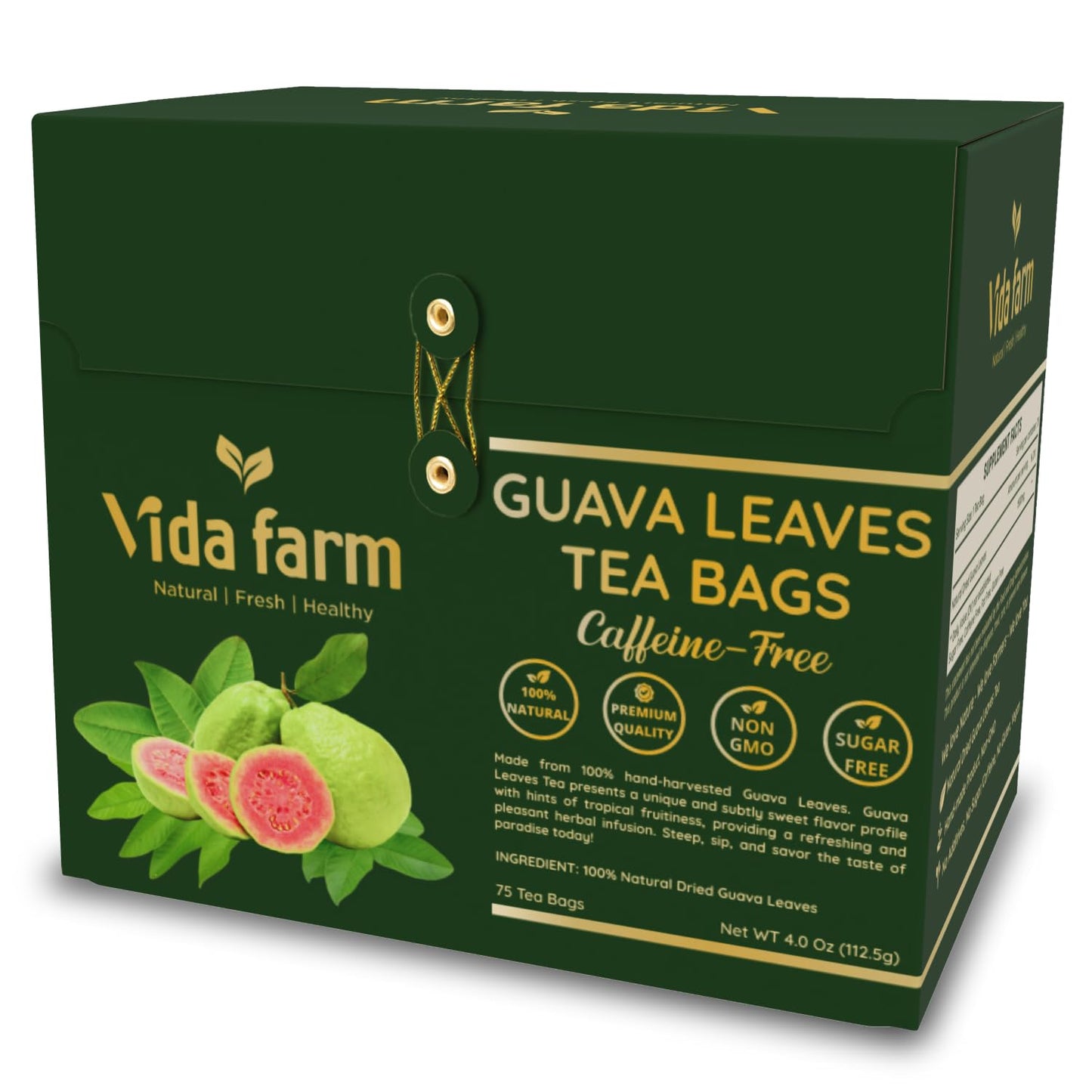 VIDA FARM Guava Leaf Tea Bags, 100% Pure, Non-GMO, Caffeine-Free, 75 Bags