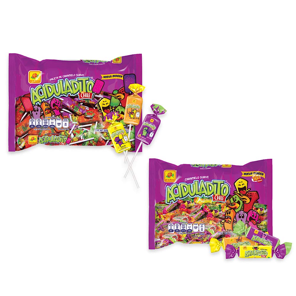 Mexican Candy Bundle: Sweet and Sour Chewy Candy with Chili 100 pcs + Sweet and Sour Chewy Pop With Chili 50 pcs
