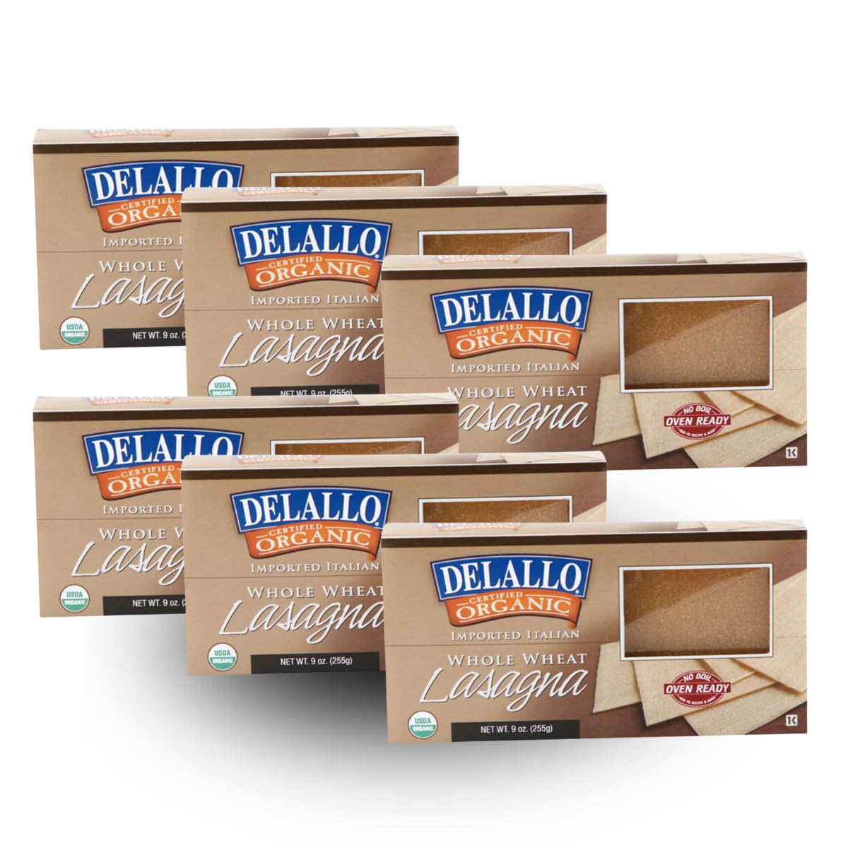 DeLallo Whole Wheat Lasagna Noodles, Oven-Ready, 9 oz, Pack of 6, Made in Italy