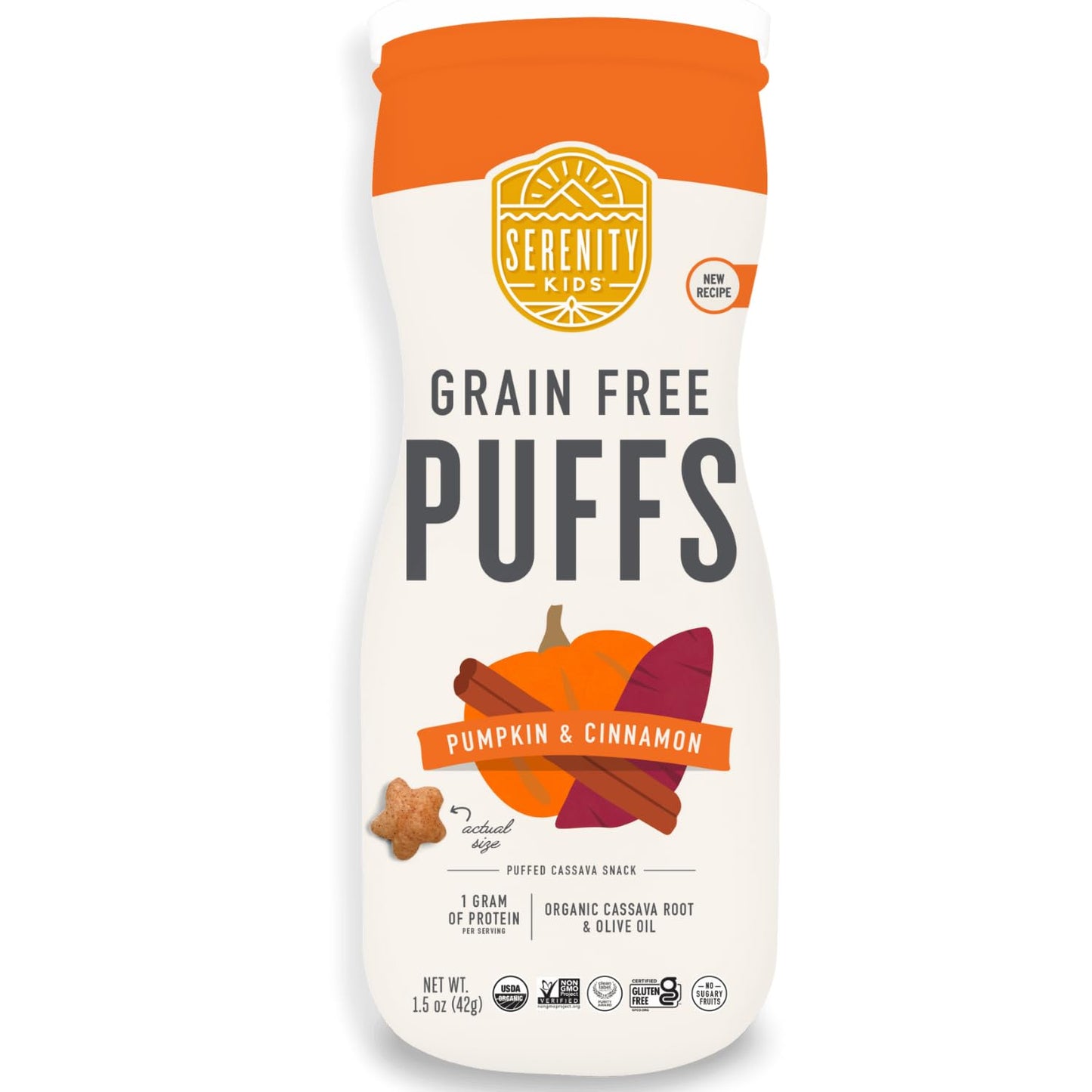 Serenity Kids 6+ Month Grain Free Puffs Toddler & Baby Snack - No Added Sugar - No Gluten or Rice - BPA & Allergen Free - With O