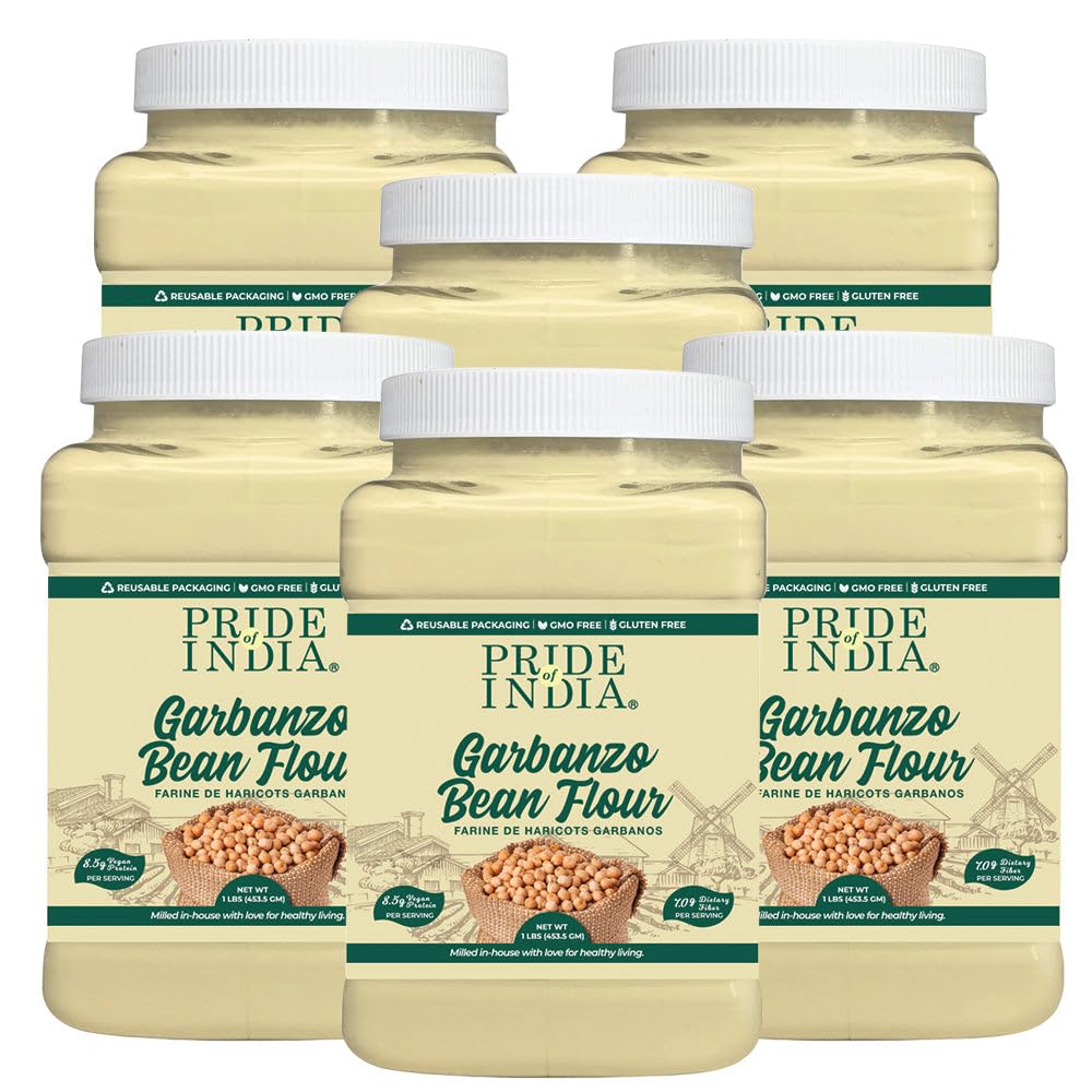 Pride of India - PACK of 6 - Garbanzo Bean Flour 1 lbs (454 gm) Earthy Nutty Slightly Sweet Taste Freshly Milled in Small Batche