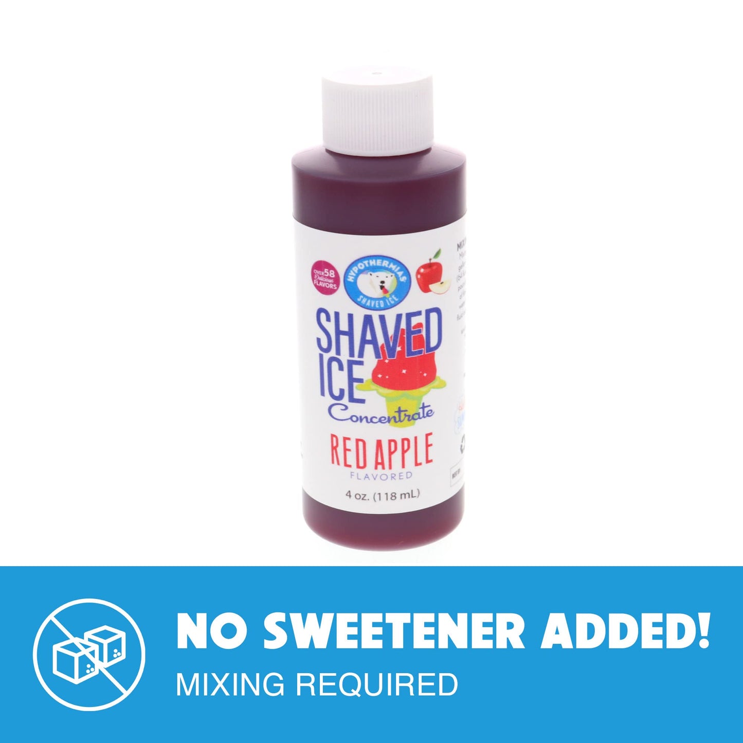 Hypothermias Shaved Ice Syrup Concentrate - Red Apple Flavor - 4 Fl Oz - Makes 1 Gallon - Unsweetened, Add Water and Sweetener