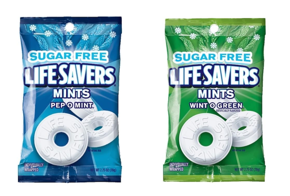 Life Savers Sugar Free Variety Pack - Pack of 2 - One of Each Flavor - Wint O Green and Pep O Mint - Delicious Variety - Perfect