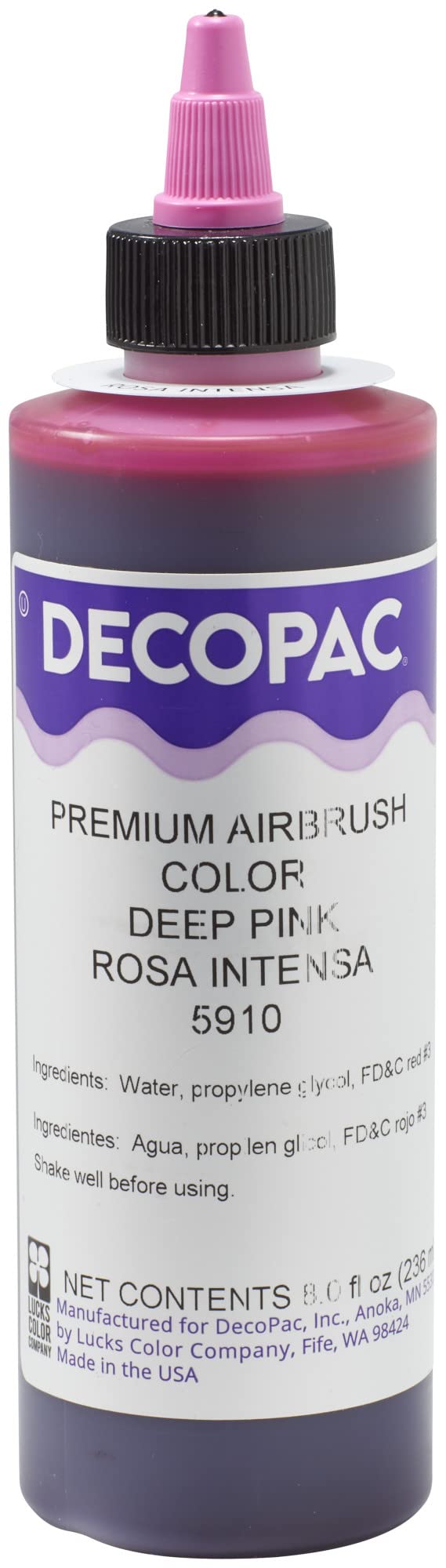 DecoPac Airbrush Food Color, Edible Cake Decorating Kit, 8 Fl Oz, Deep Pink, Model 5910