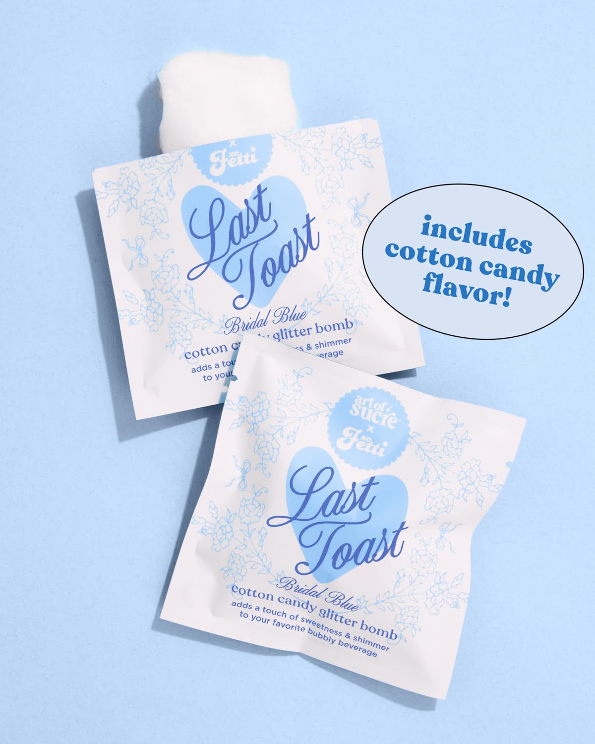 xo, Fetti Bridal Blue Cotton Candy Glitter Drink  s, 4 pc, Edible Glitter, Bachelorette Party Favor, 9.906 cm