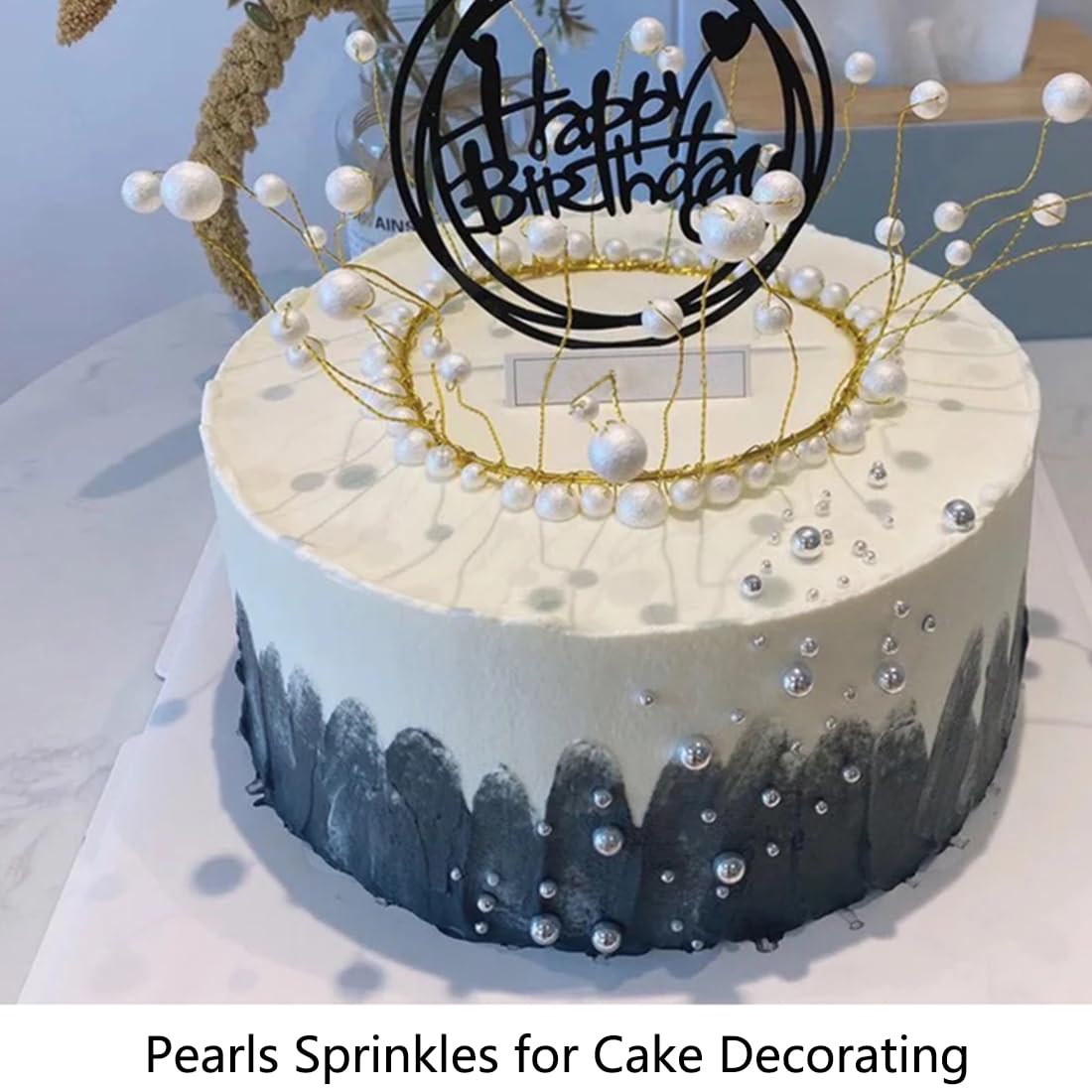 Ephvodi Sprinkles For Cake Decorations, Black Gold Silver And White Pearl Sugar Sprinkles For Cupcake Toppers Wedding Party Hall