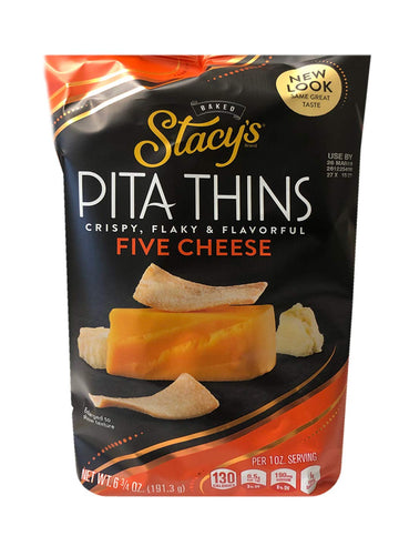 Stacys New Crispy, Flaky & Flavorful Pita Thins Chip 6.5oz, 2 Pack (Five Cheese)