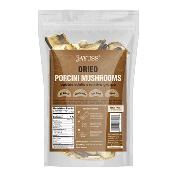 Jayuss Dried Porcini Mushrooms, Wild Sun Dried, 3 Oz - All Natural, Great for Risotto, Soups, and Sauces