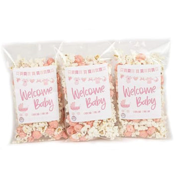 Welcome Baby Boy or Girl! Baby Shower Popcorn Bags Gender Reveal Party Favor Gifts (20 Pack) (20-Pack, Welcome Baby Girl!)