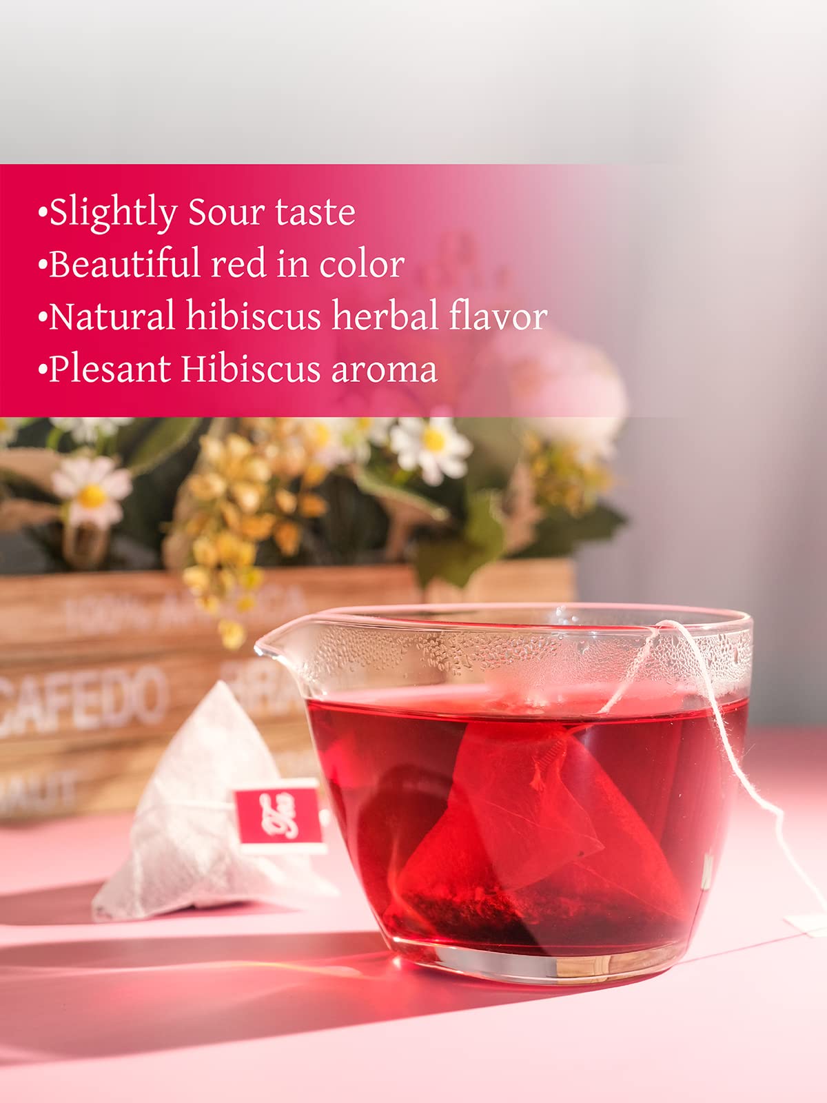 TeeLux Hibiscus Tea Bags, Herbal Tea, Caffeine Free, Refreshing Tart Flavor, 50 Count