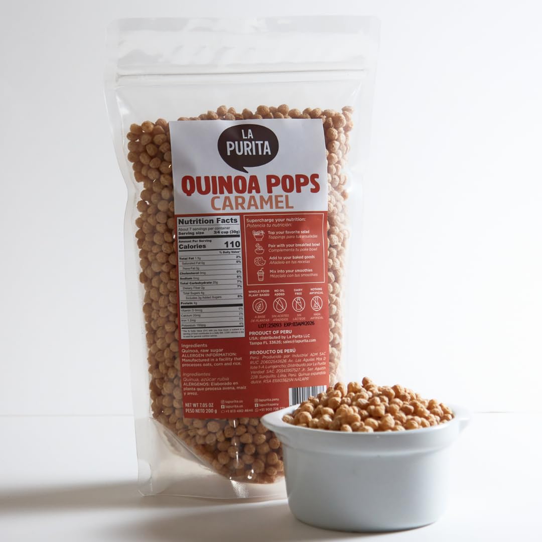 La Purita Quinoa Pops, Caramel, Gluten-Free Vegan Superfood, 7 oz