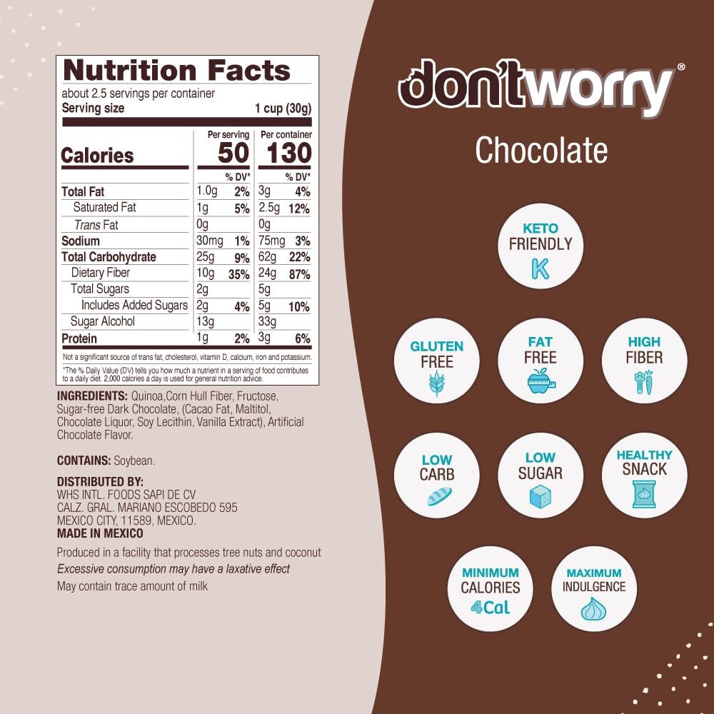 Don t Worry Chocolate Quinoa Bites - Low Calorie Snacks, Only 4 Calories per Piece, Healthy Granola Mini Bars, Low Carb Quinoa
