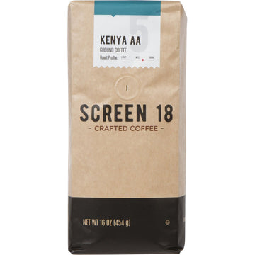 SCREEN 18 CRAFTED COFFEE Specialty Grade Kenya AA Ground Coffee, Medium Dark Roast, 1 LB