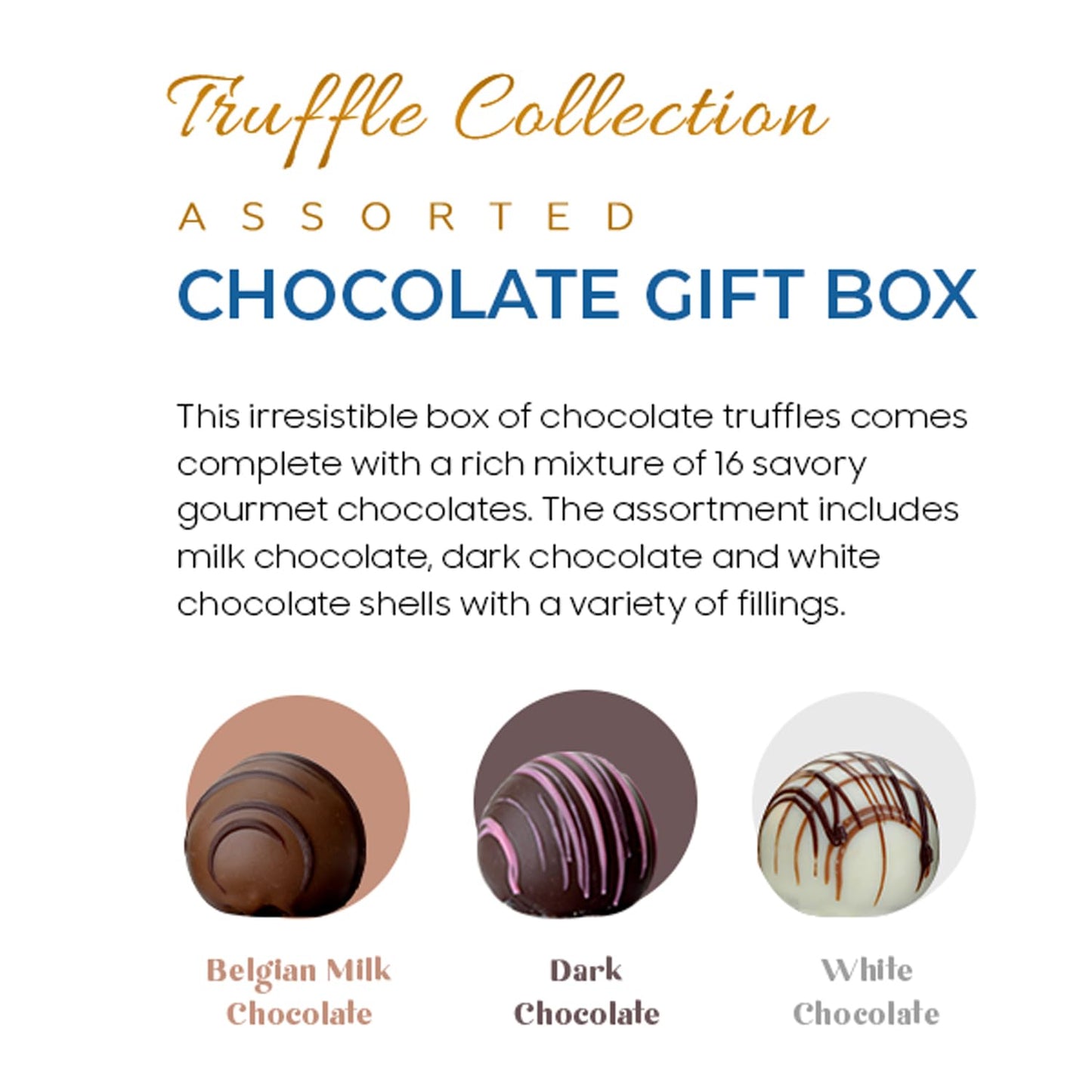 CRAVINGS BY ZOE Gourmet Chocolate Truffle Gift Box | 16 Count | Assorted Gourmet Milk & Dark Chocolate Candy Food Gift Basket Anniversary  Birthday  Get Well  Holiday  Thank You Men Women Mom Her