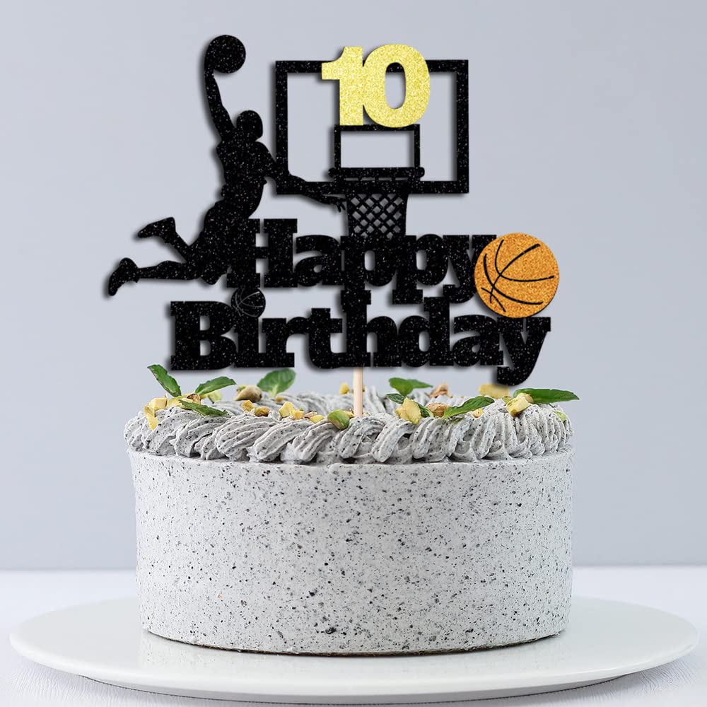 Basketball Happy 10Th Birthday Cake Topper-Basketball Themed Birthday Party Cake Decoration-10 Years Birthday Party Supplies (10