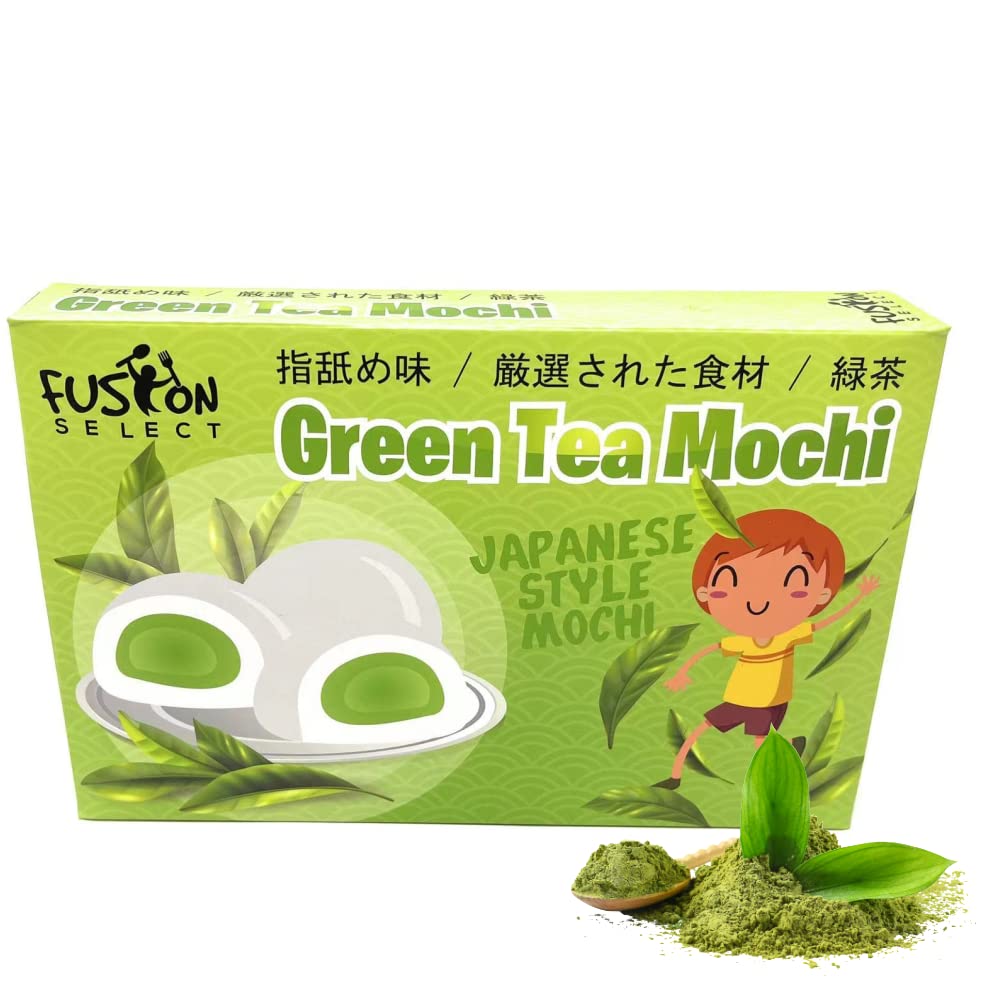 Fusion Select Mochi Daifuku Snacks - Green Tea - Chewy Rice Cakes - 6 Count Pack