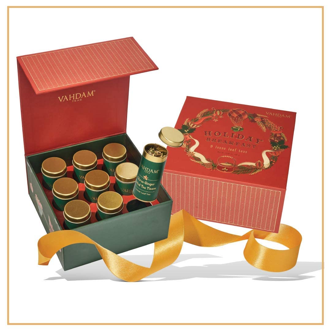 Vahdam, Christmas Tea Gift Set - Holiday Breakfast Tea, 9 Tea Blends In Luxury Gift Box | Christmas Gifts For Women & Men, Holiday Tea Gift Box | Christmas Gifts Idea | 180Gm