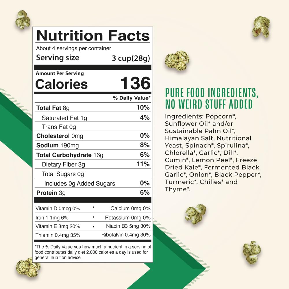 Living Intentions Organic Superfood Popcorn - Salsa Verde - Nongmo - Gluten Free - Vegan - 4 Ounce Unit