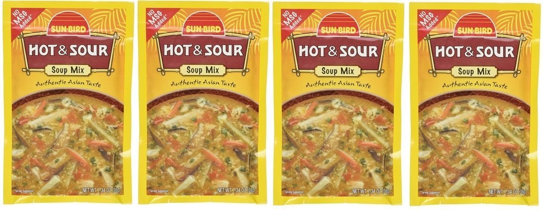 Sun Bird Hot & Sour Soup Mix Packets - Asian Recipe - 1.34 Ounce Each Packet, Pack of 4, Model 00161778