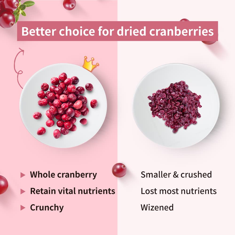 Frenature Freeze Dried Cranberries, Natural Freeze Dried Fruits, Canada Whole Dried Cranberries, Camping Food & Healthy Snacks,