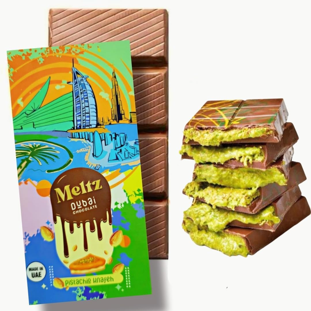 Meltz Dubai Chocolate Kunafa Pistachio (The Original), 6.77 Oz - 192 Grams - Imported From Dubai Uae, Ideal Gift For All Occasions, 100% Original Taste! (Big-6.77 Oz)