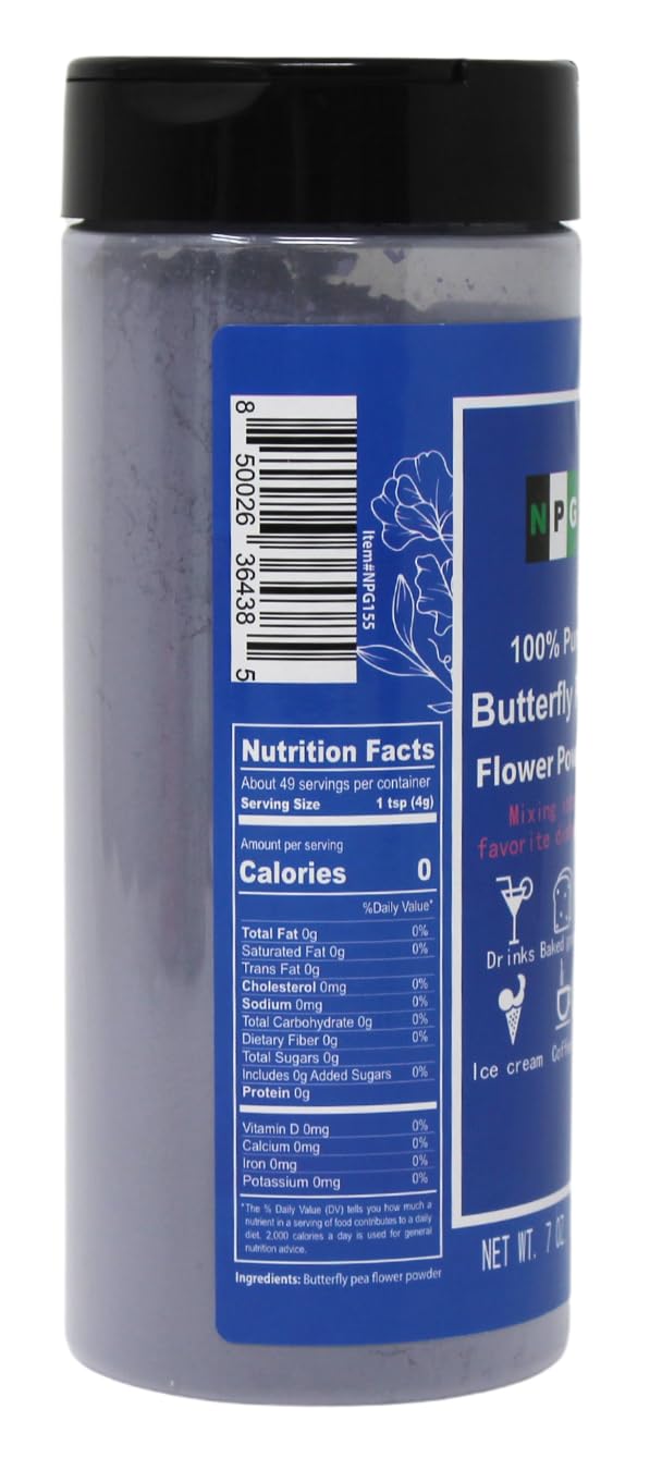 NPG 100% Pure Blue Butterfly Pea Flower Powder, 7 oz, All Natural Non-GMO, Vegan, Rich in Antioxidants, Gluten Free