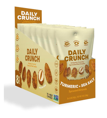 Daily Crunch, Turmeric and Sea Salt Sprouted Almonds, Minis (1.5oz, Pack of 8) - Savory Spices, Sea Salt and Turmeric, Sprouted 