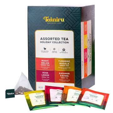 Teaniru, Green Tea Sampler - Tea Variety Pack, 4 Flavored Green Tea - 28 Sachets | Tea For Detox, Energy, Immunity & Relaxation