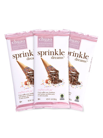 Chuao Chocolatier Sprinkle Dreams Milk Chocolate Bars | Gourmet Waffle Cone No Preservatives | For Gift Baskets, Thank You, Care Package | 3 Pack